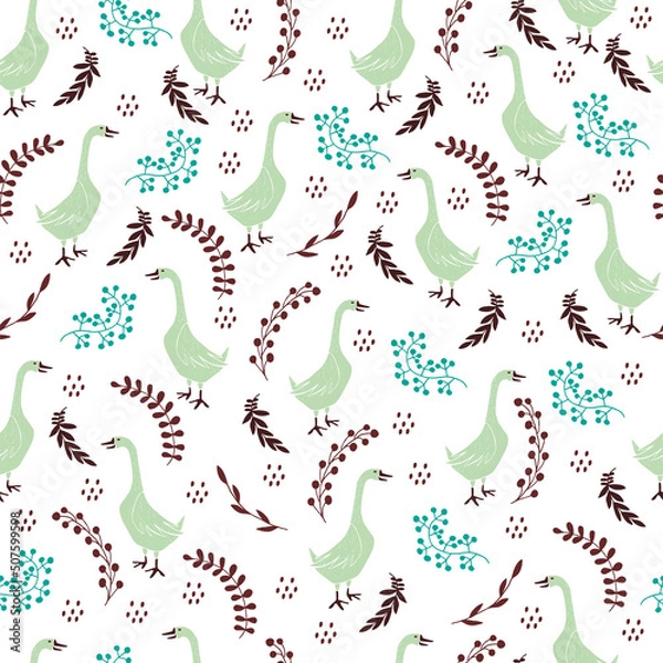 Fototapeta Seamless pattern with hand drawn geese. Cute vector illustration.