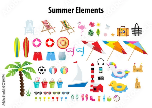 Obraz A set of summer elements vector