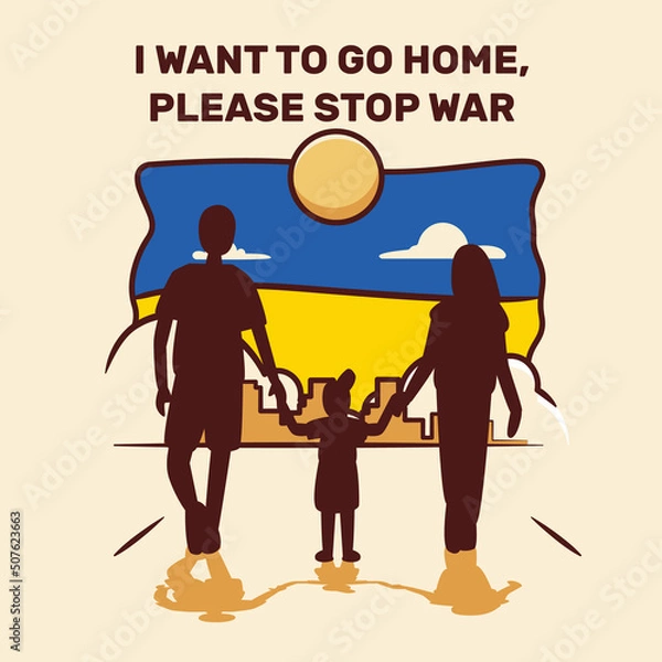 Obraz Hand drawn flat I want to go home, please stop war in ukraine