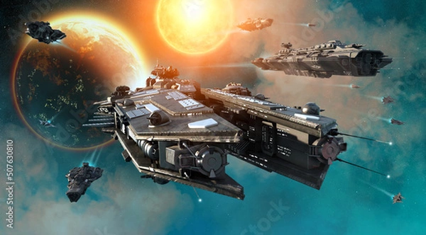 Obraz space ship fleet 3D illustration