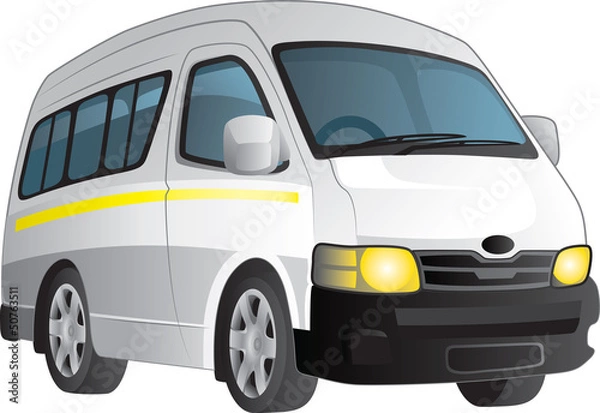 Obraz Vector cartoon of a white minibus taxi