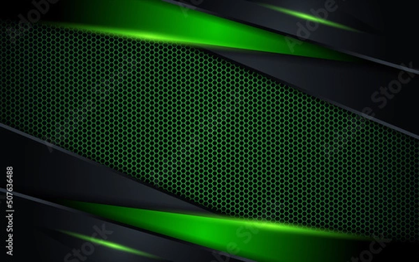 Obraz Modern futuristic black background combination with green technology diagonal