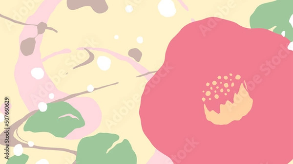 Fototapeta 和風の椿のリキッドアニメーションをイメージした背景イラスト_16:9