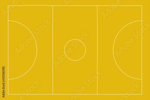 Fototapeta Recreational sport of Netball court in United Kingdom looking at an empty yellow vector court with white lines.