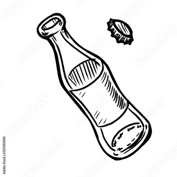Fototapeta Empty glass bottle and cap vector illustration isolated on white background