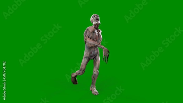 Fototapeta Fantasy character Zombie Undead in epic pose - 3D render on isolated green background