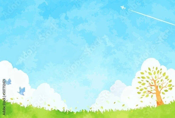 Fototapeta 自然溢れる緑の風景イラスト