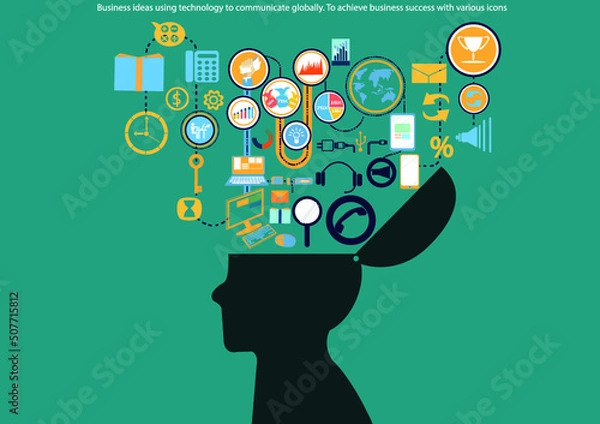 Fototapeta Illustration business.design modern  idea and concept think creativity. for Social network,success,plan,think,search,analyze,communicate, futuristic idea innovation technology.