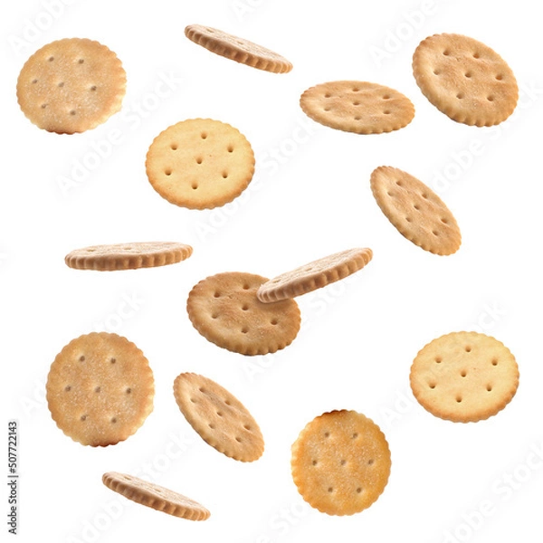 Fototapeta Many falling crackers isolated on white