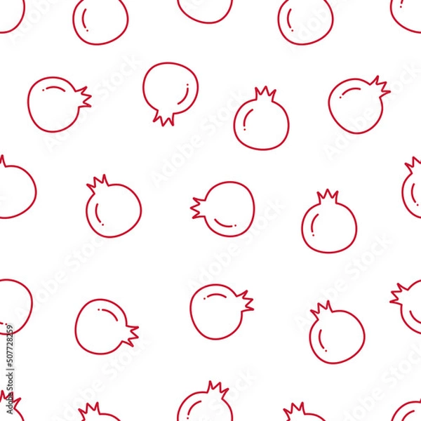 Fototapeta Seamless pomegranate pattern. Outline simple pattern on white background.