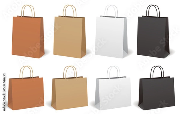 Fototapeta Paper bag mockup vector set, 紙袋のモックアップ