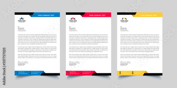 Obraz Modern corporate business letterhead design template with red, yellow and black color.