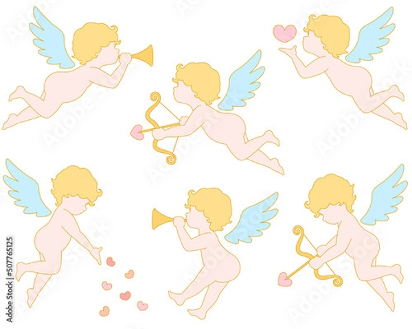 Obraz キューピットのイラストセット　カラー線あり