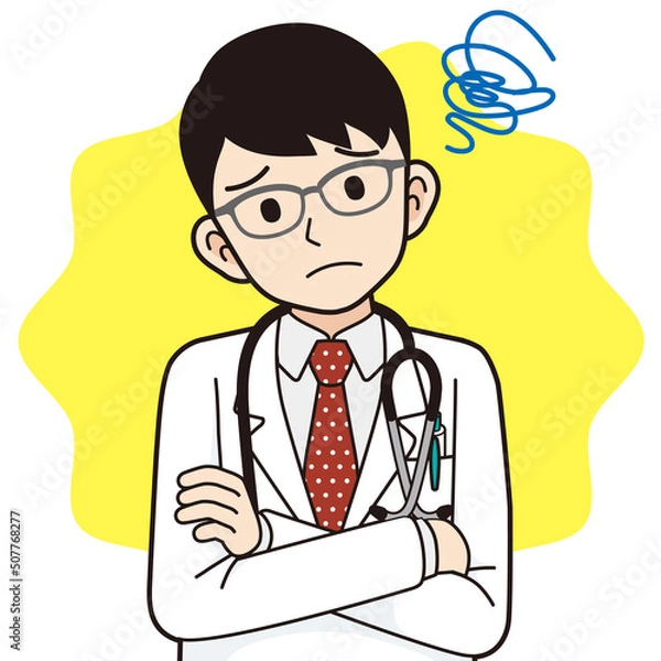 Fototapeta 困る男性医師＿線画