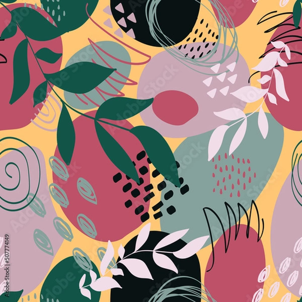 Obraz Stylish decorative plants seamless pattern. Abstract contemporary organic repeat background, vector