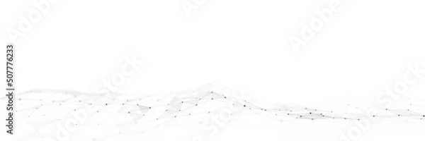 Obraz Dynamic wave with connected dots and lines on a white background. Digital wave background concept. Abstract technology background. Big data visualization. 3D rendering.
