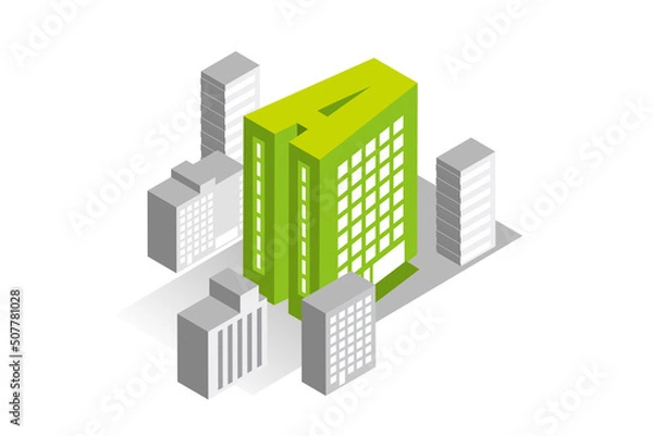 Fototapeta 楽しい街並みと暮らしの風景。人々が明るく暮らせる建物と街づくり。アルファベットの可愛いビル。