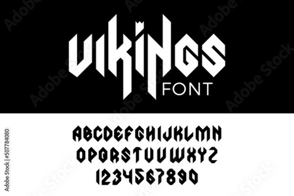 Fototapeta Gothic Vector Font Condensed Bold. Viking Celtic Medieval Barbarian Scandinavian style Letters Numbers.