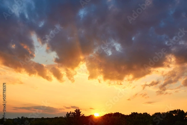 Obraz Beautiful, heavy clouded blue sunset sky