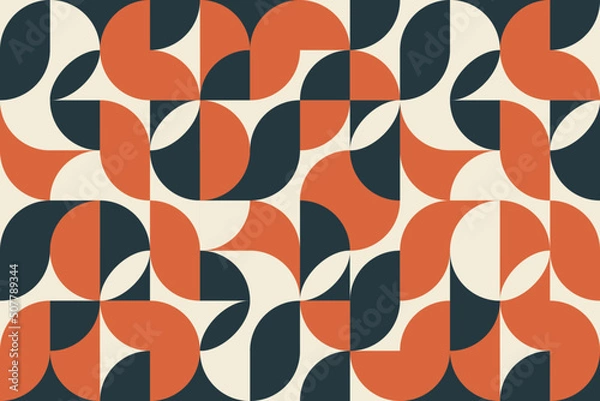 Fototapeta Vintage groovy geometric pattern in a funk style. Abstract retro random geo shapes composition background