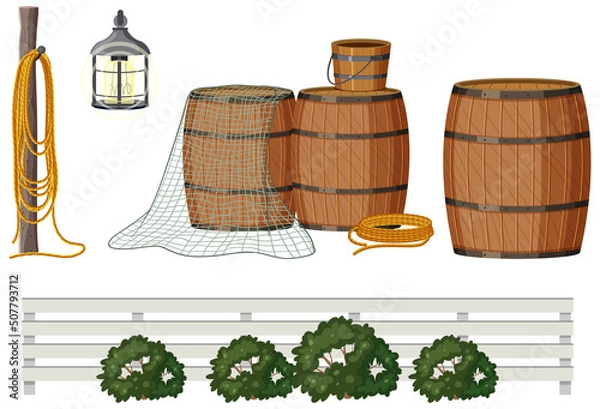 Fototapeta Fishing objects set isolated