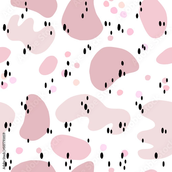 Obraz Hand drawn abstract geometric seamless modern colorful pink pattern. Cute vector doodle for paper, fabric, book, kitchen, children.