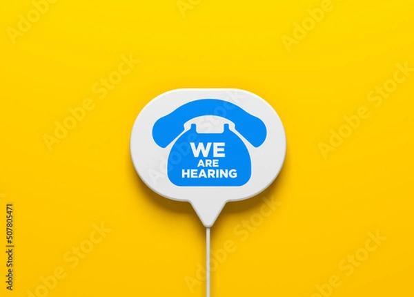 Fototapeta Feedback concept speech bubble and retro phone icon on orange color background. Horizontal composition with copy space. Isolated with clipping path.