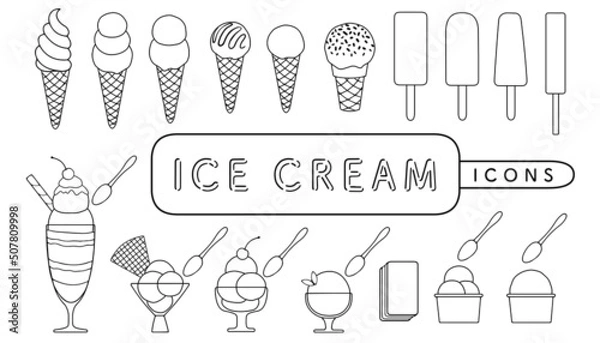 Obraz アイスクリームとパフェのアイコン セット