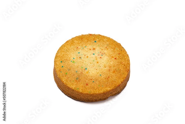 Obraz Round confetti birthday cake isolated on white from above.