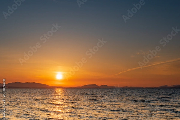 Obraz オレンジから青へのグラデーション　宍道湖の朝焼け