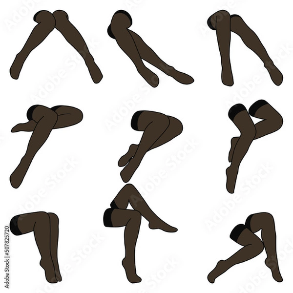 Obraz Women stocking flat simple minimalist vector icon. Female legs set. Flat attractive foot, vector illustration. Woman leg vector isolated on white background.