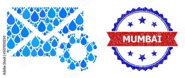 Fototapeta Vector mosaic mail options, and bicolor grunge Mumbai watermark. Mail options mosaic for clean water ads. Mail options is formed with blue drinking water tears.
