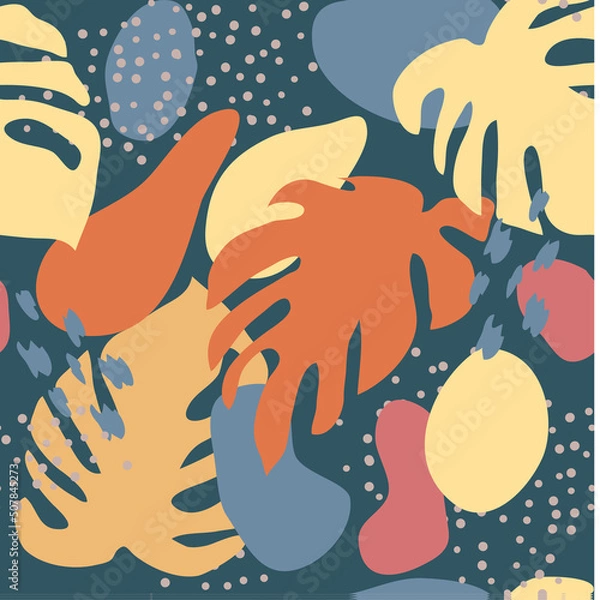 Fototapeta Seamless pattern. Abstract trendy doodle in organic freehand matisse art style. Various Shapes and objects. Contemporary modern icons templates for posters, Social media. Vector
