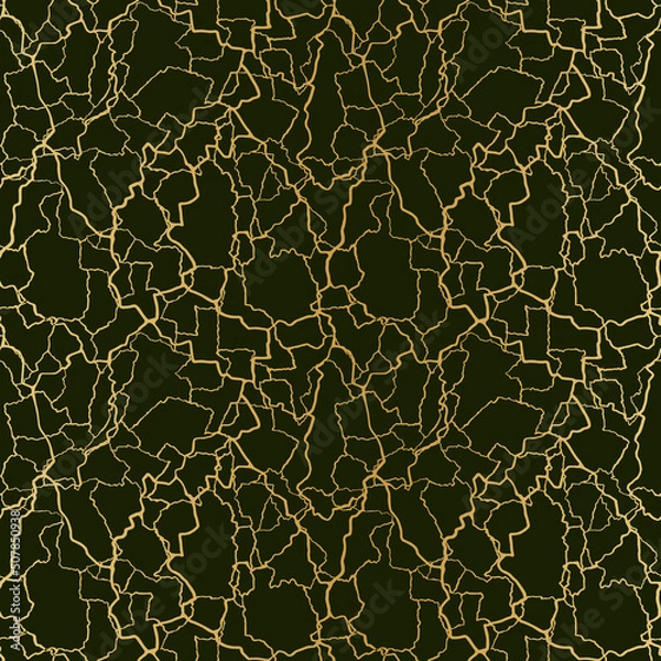 Obraz kintsugi art seamless pattern with gold thin lines and abstract shards on dark luxury background.