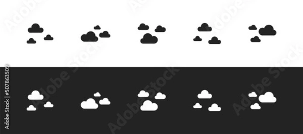 Fototapeta Set of black, and white cloud icons. Sky clouds web symbols.
