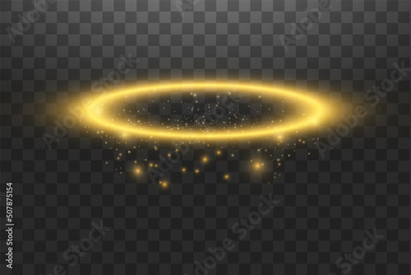 Fototapeta Golden halo angel ring. Isolated on transparent background, vector illustration