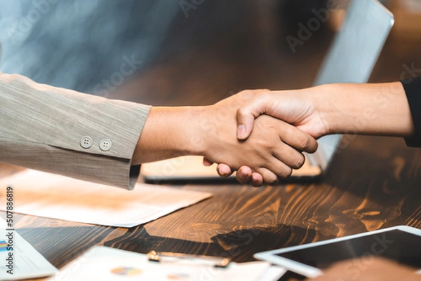 Obraz business approve and certificate concept, confirmation of business marketing document permit and certified stamping, signing on business partner paper to success, or concept of attorney and insurance