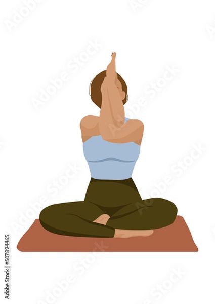 Obraz Woman meditates in lotus pose. Concept illustration for posters, banners, advertising, website.. Vector illustration in faceless style.