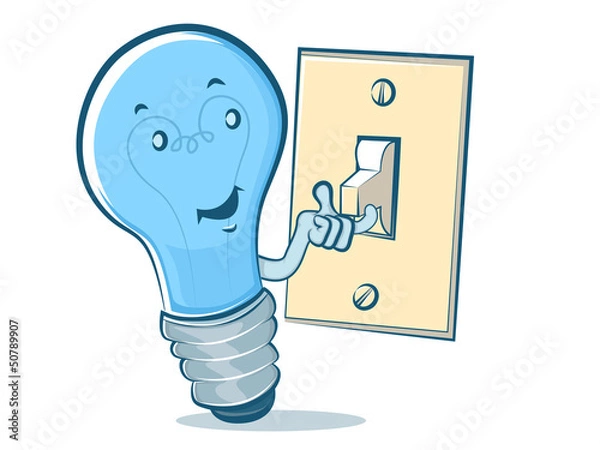 Fototapeta Light Bulb Character Flipping a Switch