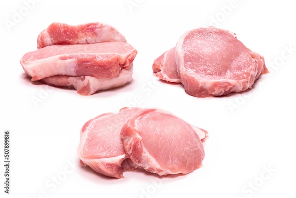 Obraz Raw pork pieces isolated on a white background.