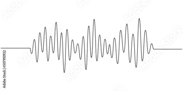 Fototapeta Continuous one line drawing of sound wave with different amplitude. Soundwave in simple linear style for banner music, webinar, online training. Editable stroke. Doodle vector illustration