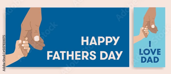 Fototapeta Happy Father's Day greeting card. father and son, father and daughter vector illustration. I love dad.