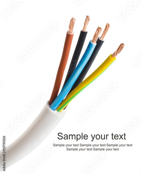 Fototapeta Zbliżenie kabla elektrycznego na białym tle