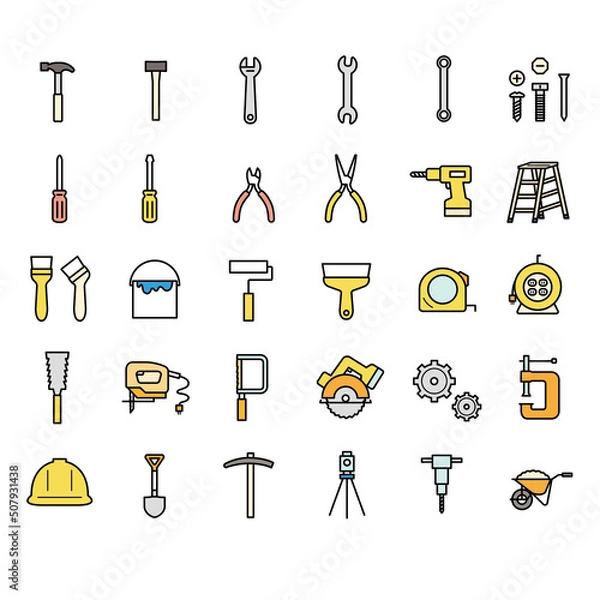 Obraz 工具のアイコンセット　線画ライン