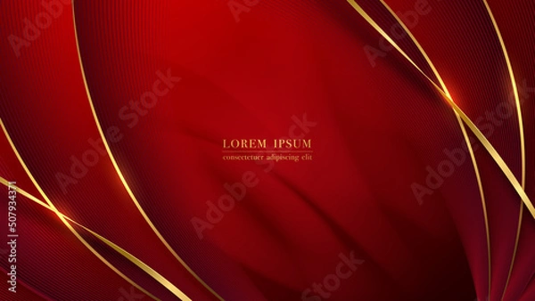Obraz Abstract red background with luxury golden curve line and gold ribbon