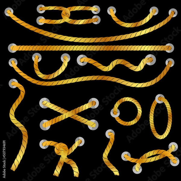 Fototapeta Simple Vector Set Different style Golden Gold Rope out from hole