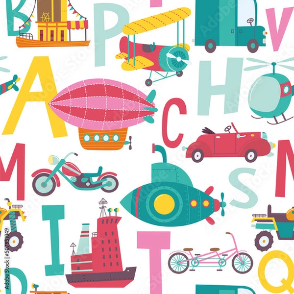 Fototapeta Seamless pattern with transport.