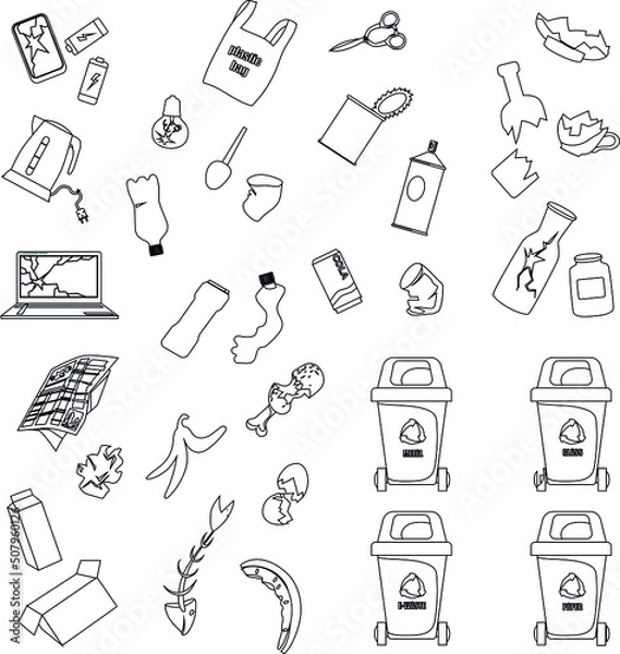 Obraz Garbage elements outline vector collection icon set