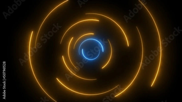 Fototapeta Blue and yellow neon circle for technology background
