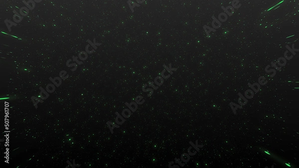 Fototapeta Green star in space particle background 